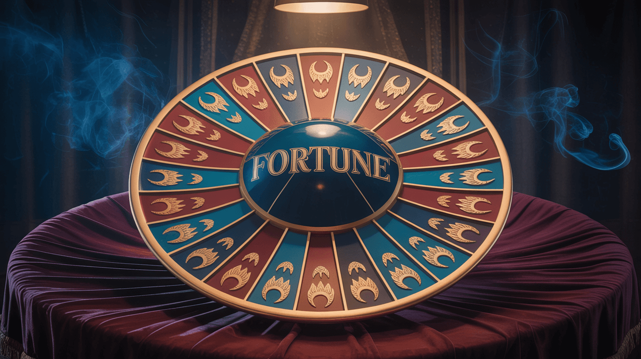 Detailed view of Fortune Roulette wheel with mystical symbols